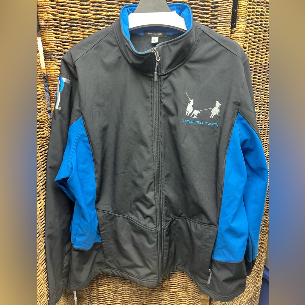 Twisted Tack-Womens Black and Blue Ladies Jacket- Embroidery,‎ Ropin’ Dirty, 3XL
